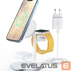 Беспроводное зарядное устройство Choetech  T585-F 3in1 inductive charging station iPhone, AirPods Pro, Apple Watch with Adapter White