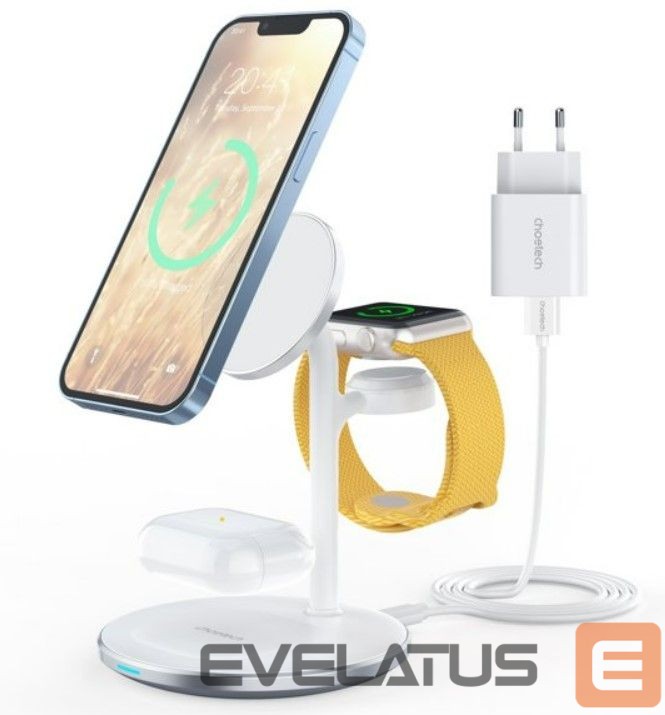 Беспроводное зарядное устройство Choetech T585-F 3in1 inductive charging station iPhone, AirPods Pro, Apple Watch with Adapter White