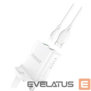 Адаптер Dudao  Wall charger UK plug (United Kingdom) 2xUSB-A 2.4A white + USB-A cable - Lightning White
