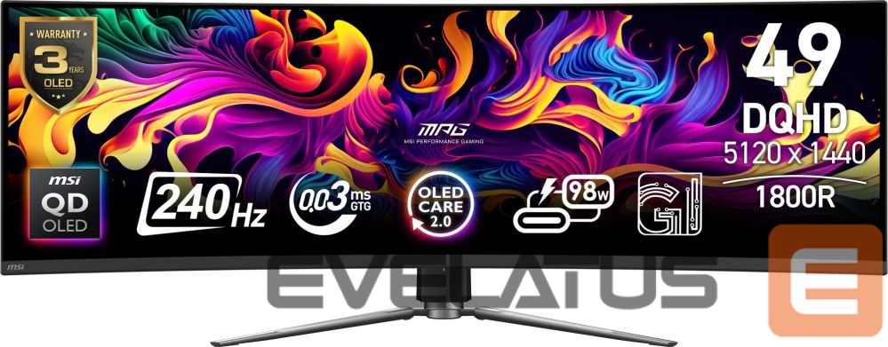 Монитор MSI Monitor||49 "|5120 x 1440 pixels|Dual QHD|Native aspect ratio 32:9|QD-OLED|Curved|MPG491CQPXQD-OLED