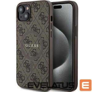 Чехол на заднюю панель Guess  Guess 4G Collection Leather Metal Logo MagSafe Case for iPhone 15 Plus / 14 Plus - Brown 