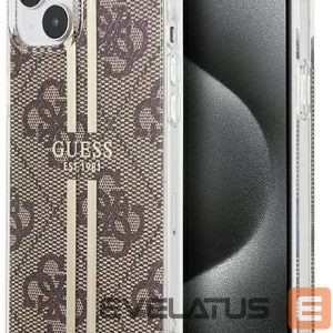Чехол на заднюю панель Guess - iPhone 15 brown hardcase IML 4G Gold Stripe Brown