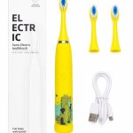 Зубная щётка iLike  Kids Rechargeable Sonic Electric Toothbrush, USB Charging, 3 Brush Heads (1+2 Replacement Heads), Soft Bristles, Waterproof, Yellow Crocodile Design Yellow