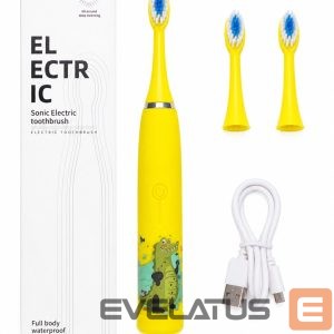 Зубная щётка iLike  Kids Rechargeable Sonic Electric Toothbrush, USB Charging, 3 Brush Heads (1+2 Replacement Heads), Soft Bristles, Waterproof, Yellow Crocodile Design Yellow