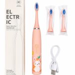 Зубная щётка iLike  Kids Rechargeable Sonic Electric Toothbrush, USB Charging, 3 Brush Heads (1+2 Replacement Heads), Soft Bristles, Waterproof, Bunny Design, Pink Pink