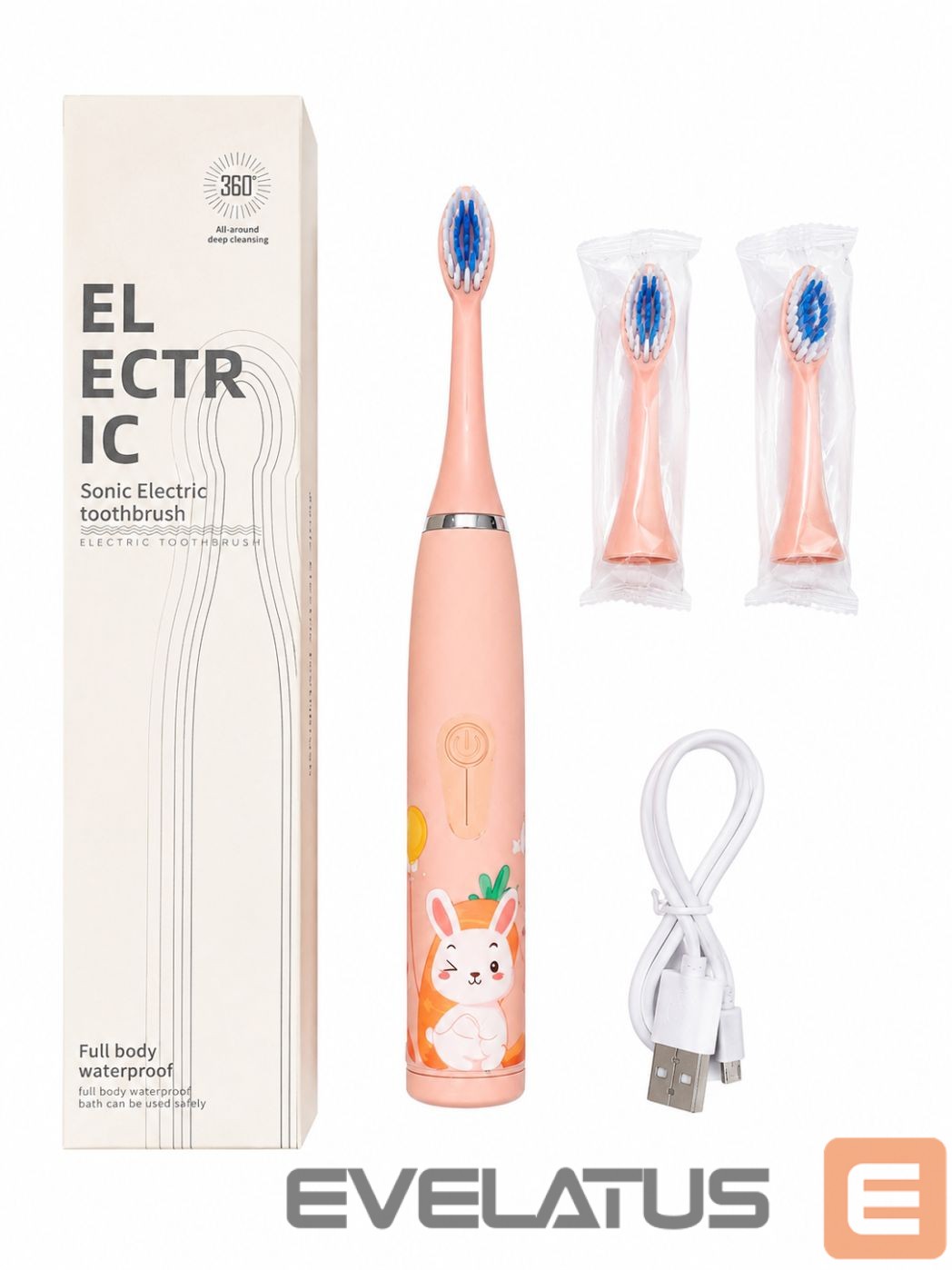 Зубная щётка iLike Kids Rechargeable Sonic Electric Toothbrush, USB Charging, 3 Brush Heads (1+2 Replacement Heads), Soft Bristles, Waterproof, Bunny Design, Pink Pink