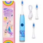 Зубная щётка iLike  Kids Rechargeable Sonic Electric Toothbrush, USB Charging, 3 Brush Heads (1+2 Replacement Heads), Soft Bristles, Waterproof, Blue Elephant Design Blue