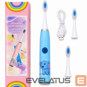 Зубная щётка iLike  Kids Rechargeable Sonic Electric Toothbrush, USB Charging, 3 Brush Heads (1+2 Replacement Heads), Soft Bristles, Waterproof, Blue Elephant Design Blue