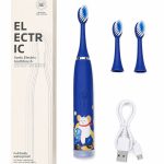 Зубная щётка iLike  Kids Rechargeable Sonic Electric Toothbrush, USB Charging, 3 Brush Heads (1+2 Replacement Heads), Soft Bristles, Waterproof, Blue Bear Design Blue