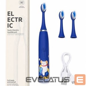 Зубная щётка iLike  Kids Rechargeable Sonic Electric Toothbrush, USB Charging, 3 Brush Heads (1+2 Replacement Heads), Soft Bristles, Waterproof, Blue Bear Design Blue