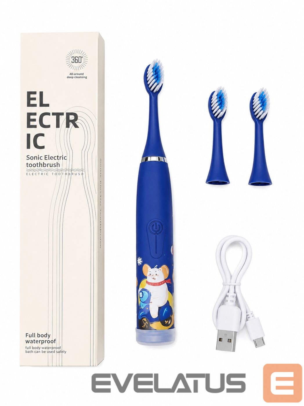 Зубная щётка iLike Kids Rechargeable Sonic Electric Toothbrush, USB Charging, 3 Brush Heads (1+2 Replacement Heads), Soft Bristles, Waterproof, Blue Bear Design Blue