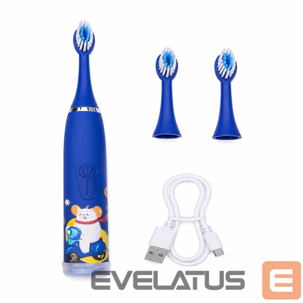 Зубная щётка iLike Kids Rechargeable Sonic Electric Toothbrush, USB Charging, 3 Brush Heads (1+2 Replacement Heads), Soft Bristles, Waterproof, Blue Bear Design Blue