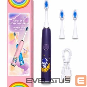 Зубная щётка iLike  Kids Rechargeable Sonic Electric Toothbrush, USB Charging, 3 Brush Heads (1+2 Replacement Heads), Soft Bristles, Waterproof, Space Astronaut Design Purple