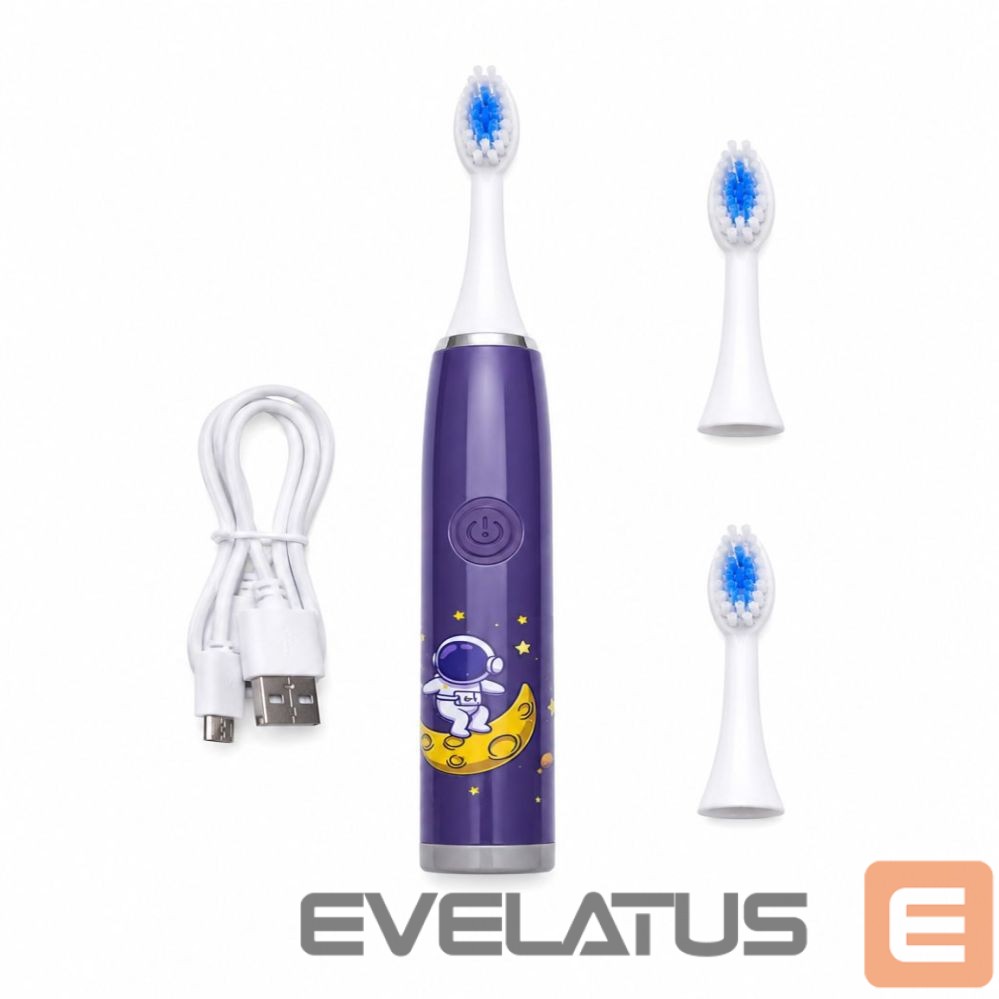 Зубная щётка iLike Kids Rechargeable Sonic Electric Toothbrush, USB Charging, 3 Brush Heads (1+2 Replacement Heads), Soft Bristles, Waterproof, Space Astronaut Design Purple
