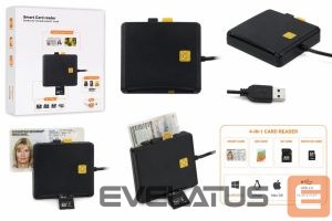 Переходник iLike  4-in-1 USB Smart Card Reader with SIM, SD & Micro SD Support, CAC Reader for ID Cards, Bank Cards, eID and Memory Cards Black