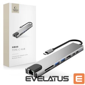Другие товары Tech-Protect  Tech-Protect HB09 USB hub 8in1 TYPE-C + USB-A 3.0 + USB-C 3.0 + HDMI 4K 60HZ + SD/TF + PD100W + RJ45 1000 MB/S - gray 