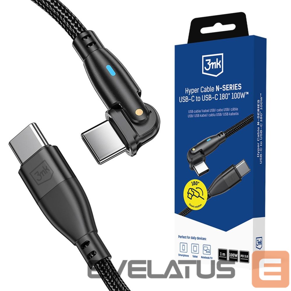 Другие товары 3MK 3mk Hyper Cable N-SERIES USB-C / USB-C 1m PD 3.0 QC 3.0 20V / 5A 100W - black