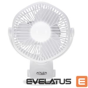 Вентилятор Adler  Rechargeable fan with clip | AD 7335 | Table Fan | 6 W | Diameter 12.7 cm | Number of speeds 3 | Oscillation | White 