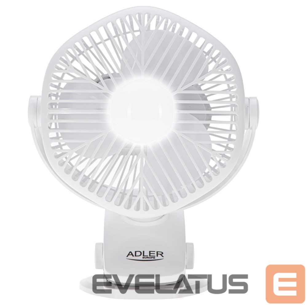 Вентилятор Adler Rechargeable fan with clip | AD 7335 | Table Fan | 6 W | Diameter 12.7 cm | Number of speeds 3 | Oscillation | White