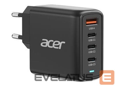 Контроллер Acer 67W PD GaN Charger, 2 x USB C and 1 x USB A, EU Plug, 100W USB C cable, Black (Retail Pack)