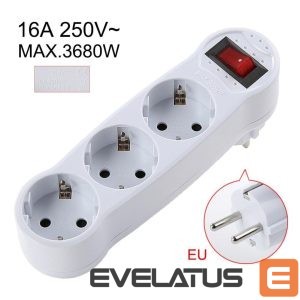Переходник CP  EU3 Perfect Travel Slim 180 degree Euro Power Socket expander to 3x plug 250V 16A Black
