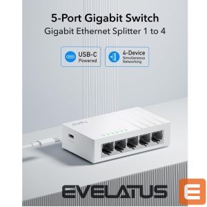 Роутер Cudy  GS105U NetSwitch 5-Port Gigabit Switch USB-C Power IGMP QoS Loop Prevention Black 