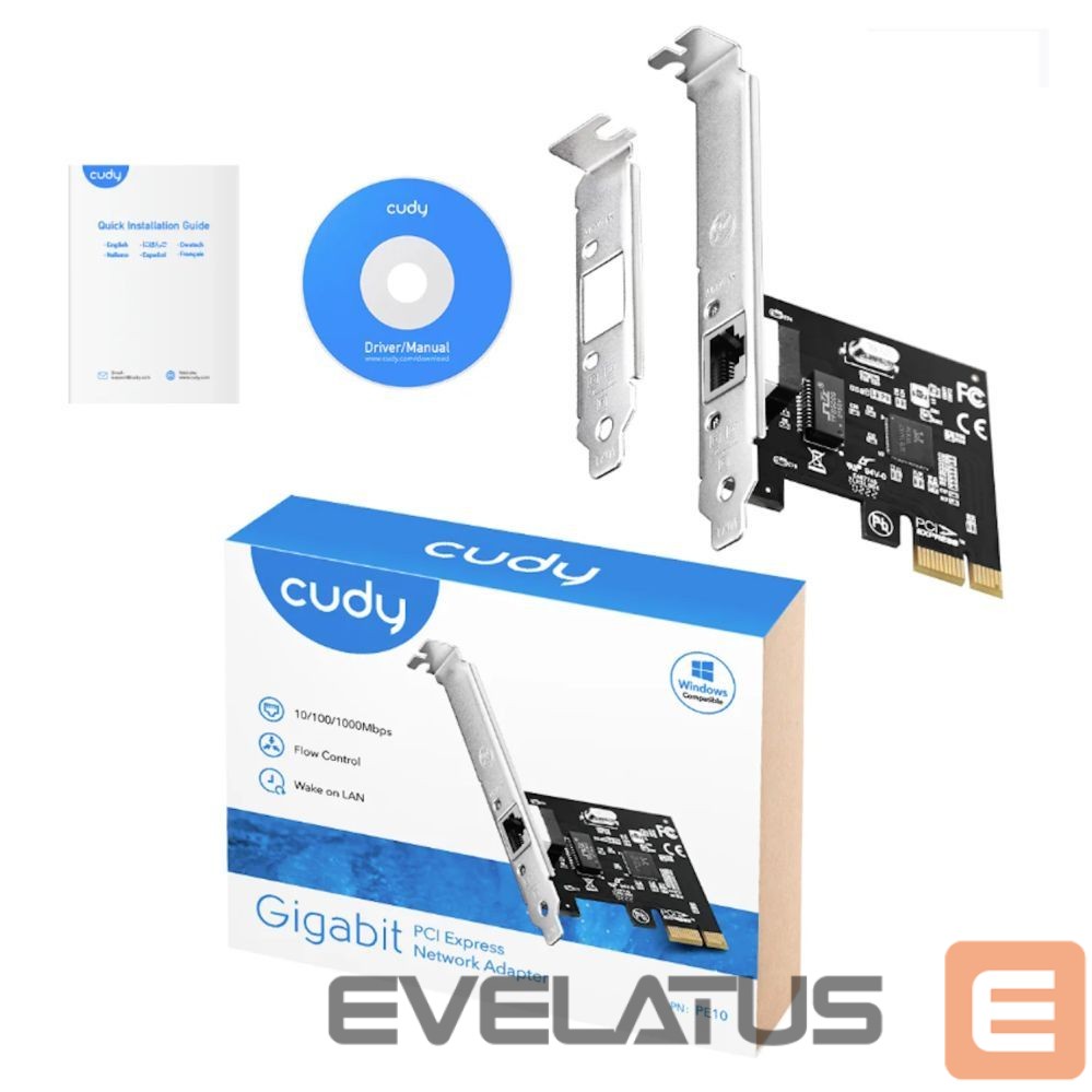 Коммутатор Cudy PE10 NetPro Gigabit Ethernet PCIe Adapter Realtek Chipset Auto MDI MDIX Black