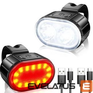LED Фонарик Elight  LED Bicycle Light Set USB Rechargeable Headlight & Taillight Black