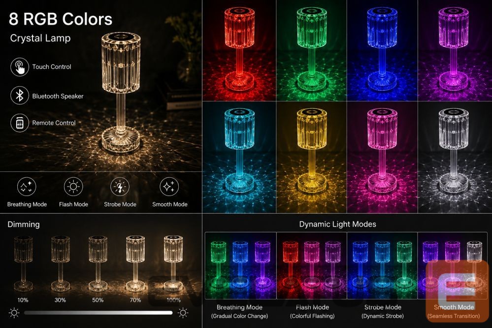 Настольная лампа iLike Crystal Touch RGB LED Table Lamp with Bluetooth Speaker, Ambient Night Light & Remote Control